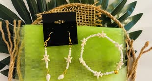 Tropical Starfish Mother Of Pearl Dangle Earrings & Bracelet set
