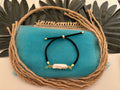 Tropical black cord adjustable braclet with Fresh water Pearl Charm & electroplated accent bead charm