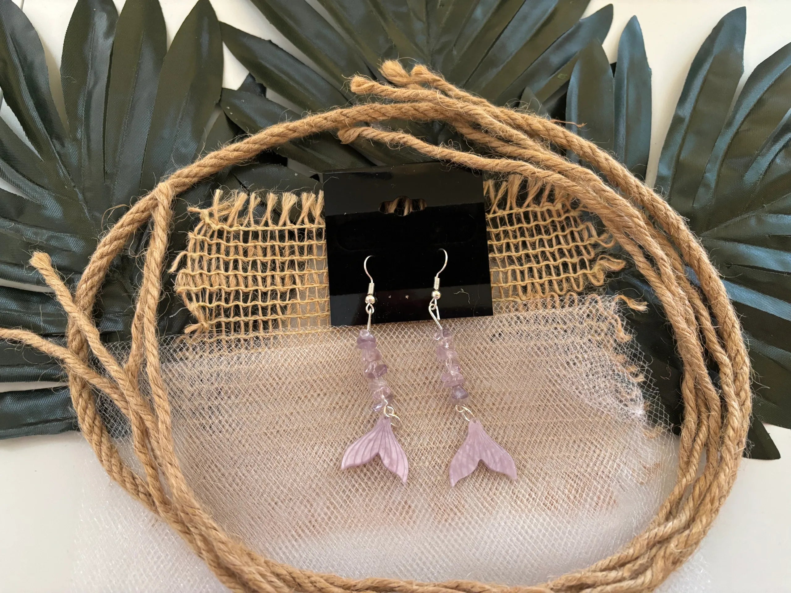 Pretty Lavender Dolphin Tail Dangle Earrings