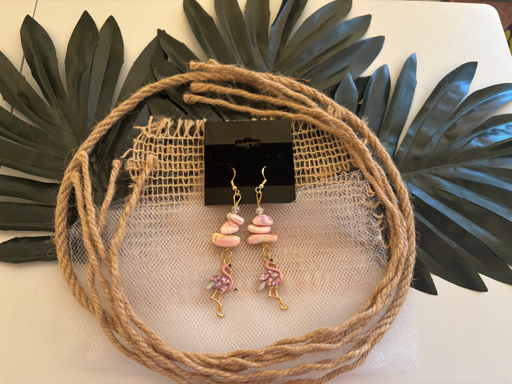 Pretty Pink Flamingo Earrings & Stretch Bracelet Set