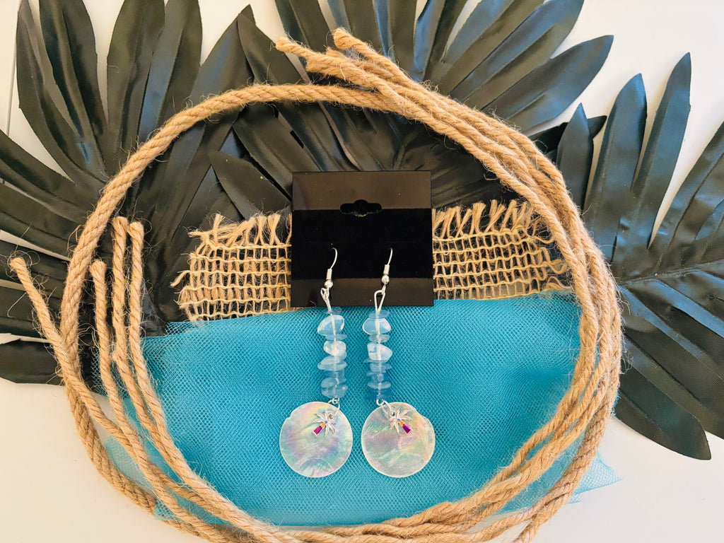 Natural Aquamarine Chip Beads & Opalite Stretch Bracelet & Earrings Set