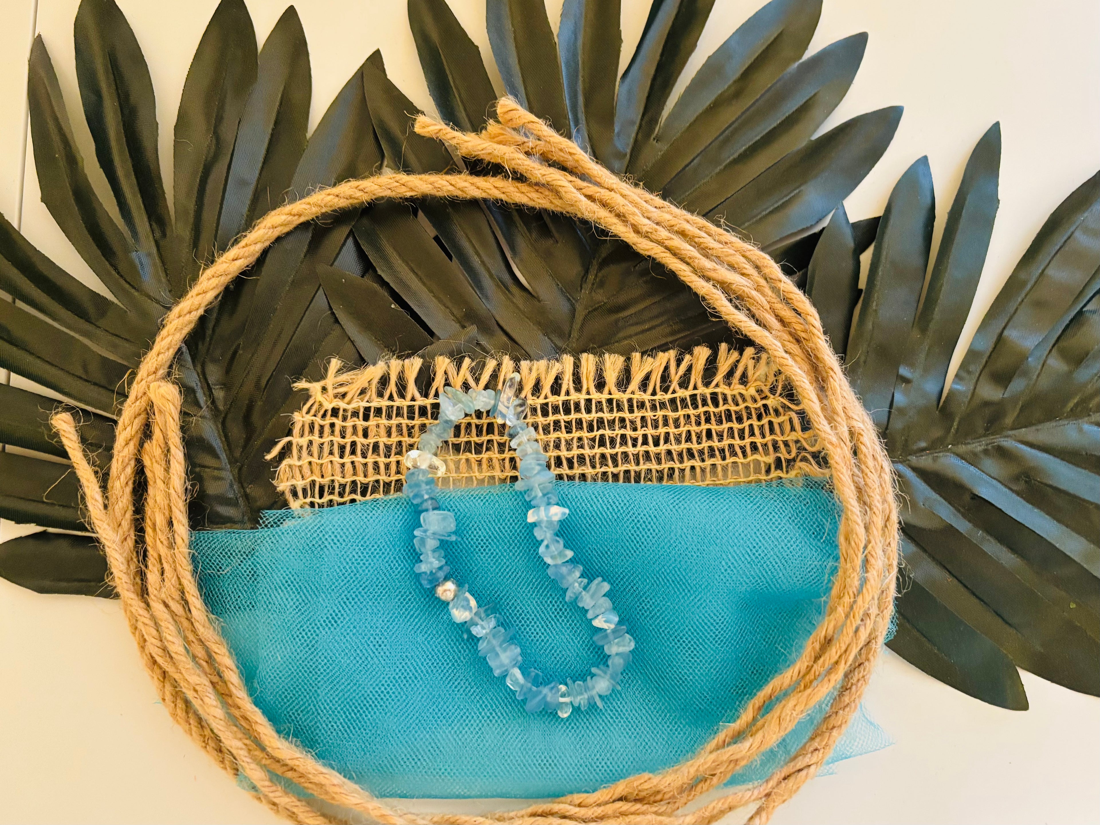 Natural Aquamarine Chip Beads & Opalite Stretch Bracelet & Earrings Set