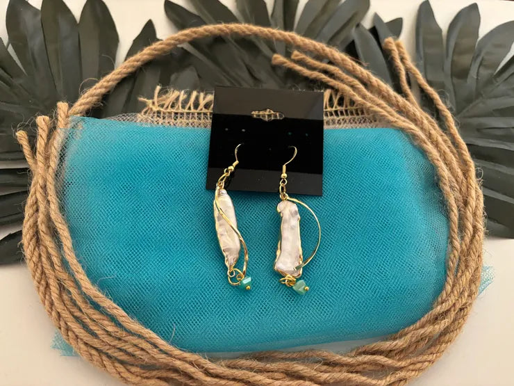 Tropical Dangle Earrings with Freshwater Pearl & gold accent & electroplated charm Top Seller!